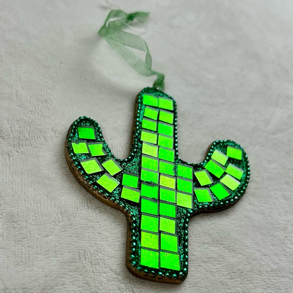 World Market Green Disco Ball Cactus Ornament New
